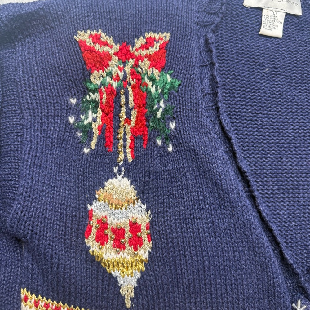 Vintage Casual Corner Blue  Holiday Christmas‎ Cardigan Sweater Large Knit - Picture 5 of 16